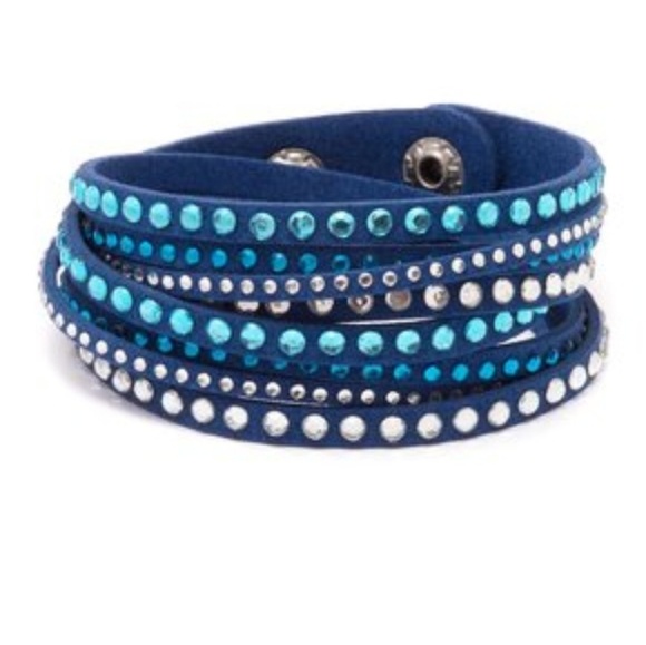 Jewelry - Colored Vegan Leather with Austrian Crystals Blue